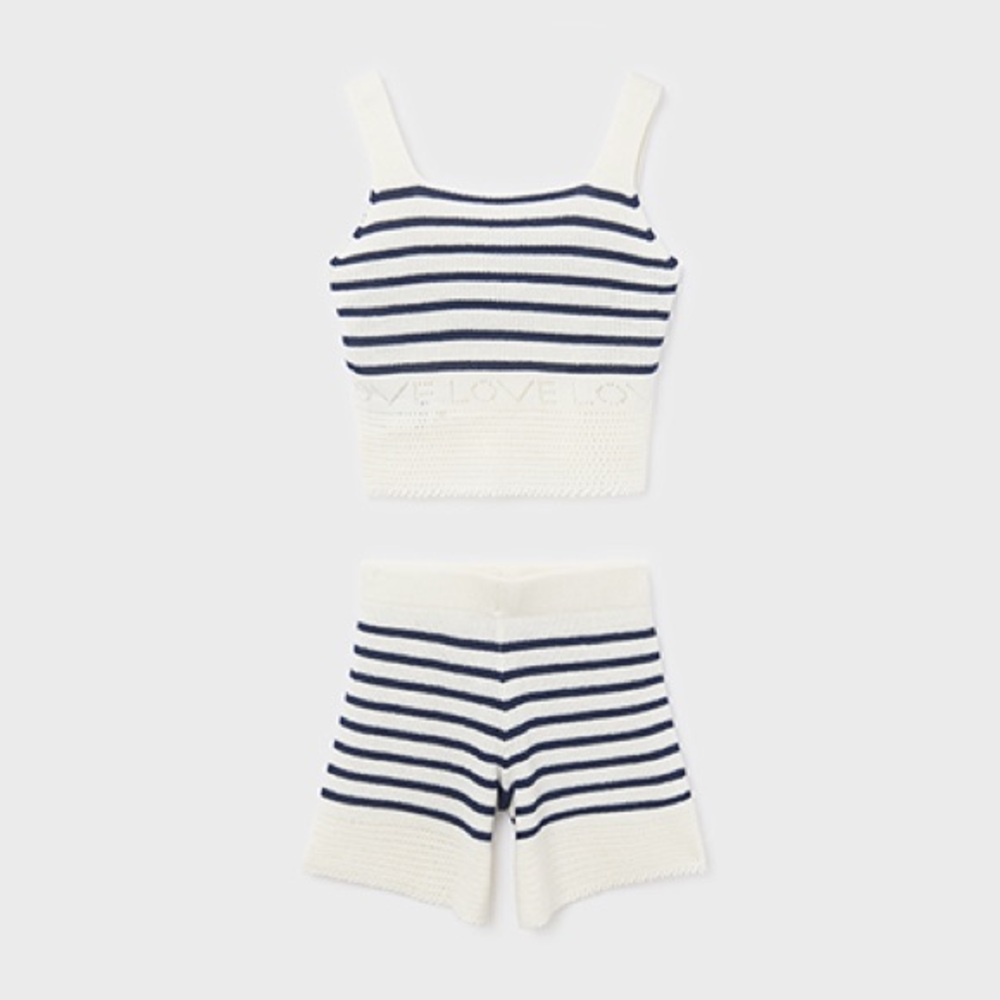 Size 14 Girls Mayoral Striped Knit Set in Navy and White